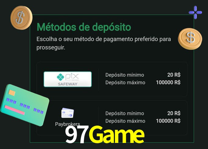 O cassino 97Game oferece uma grande variedade de métodos de pagamento